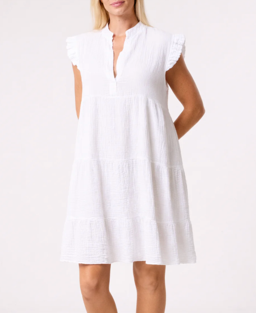 Frill Sleeve, V-Neck, Mini Beach Dress