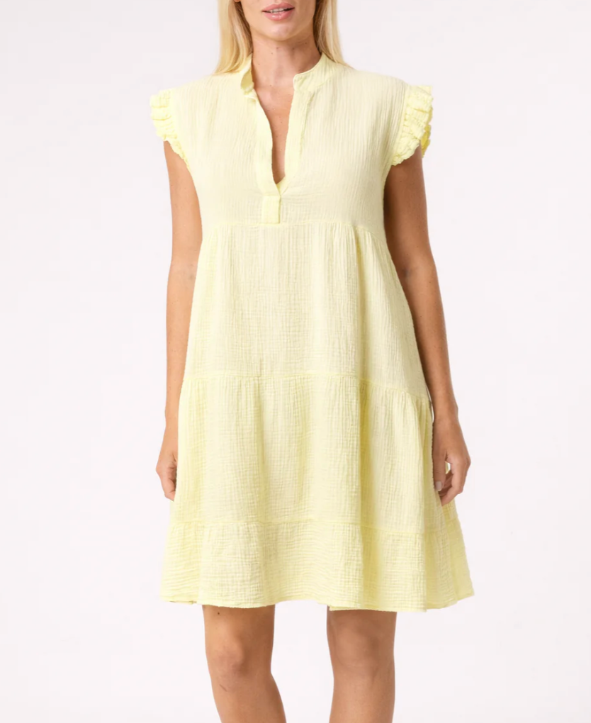 Frill Sleeve, V-Neck, Mini Beach Dress