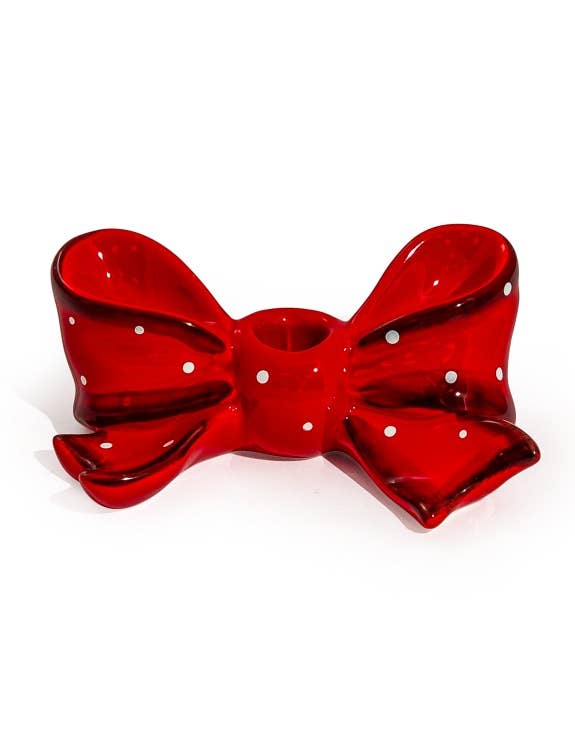 Ruby Red Ribbon Bow Ceramic Candle Holder