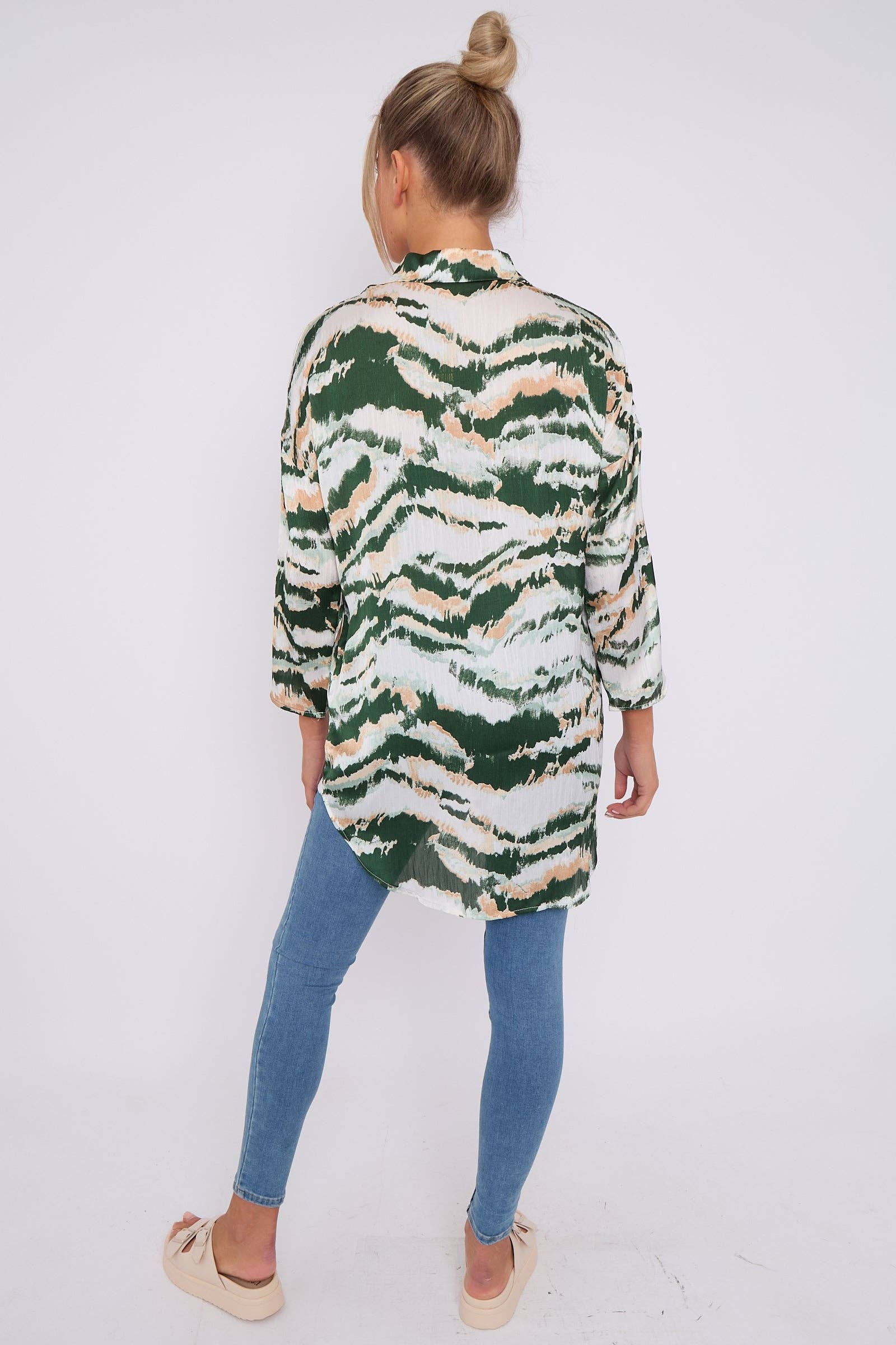 Tie Dye Stripe Print Satin Oversized Shirt