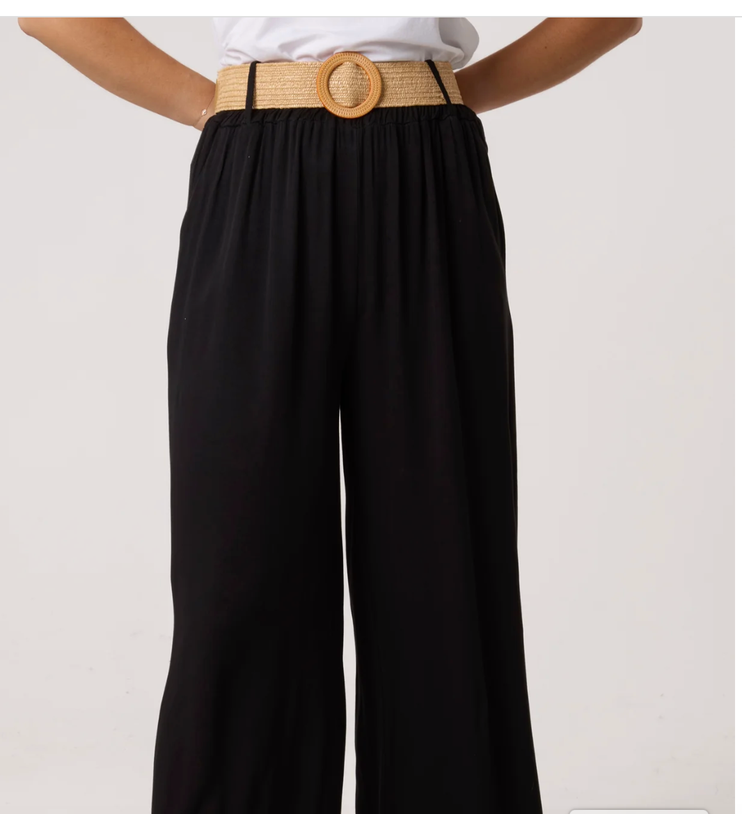 Belted Wide Leg Trouser - Black