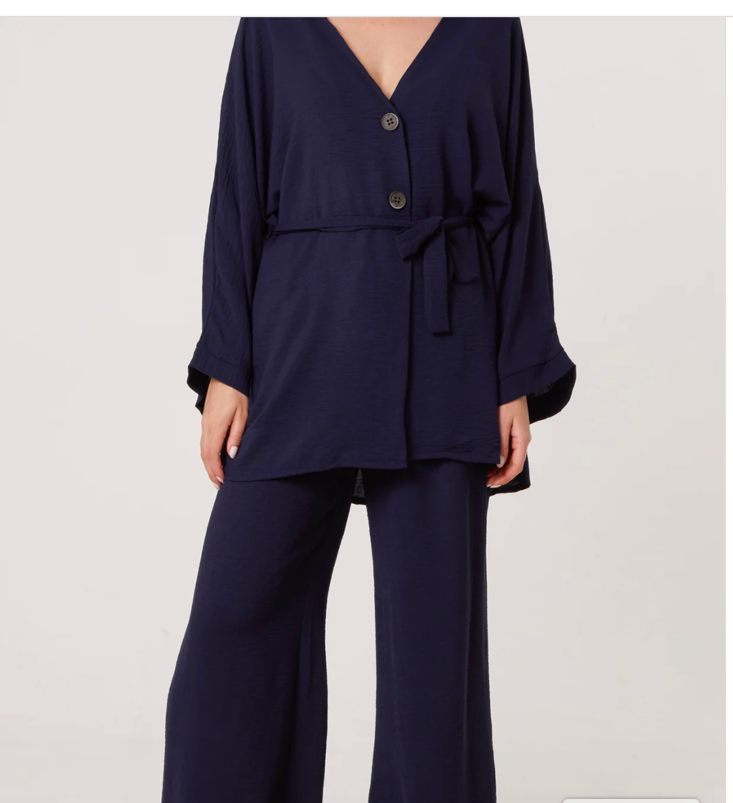 Belted Blouse & Trouser Set - Navy