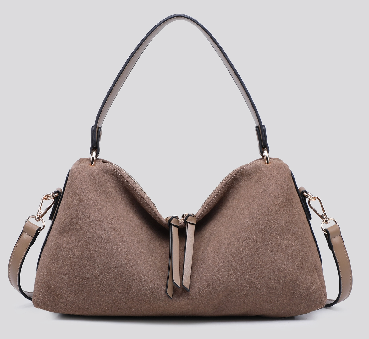 Suedette Shoulder Bag - Taupe