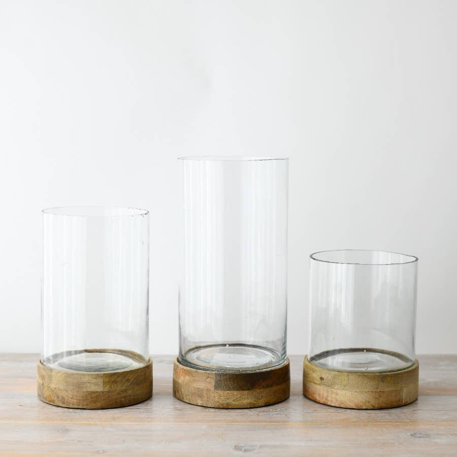 Med Candle Holder Wooden Base, 27.5cm