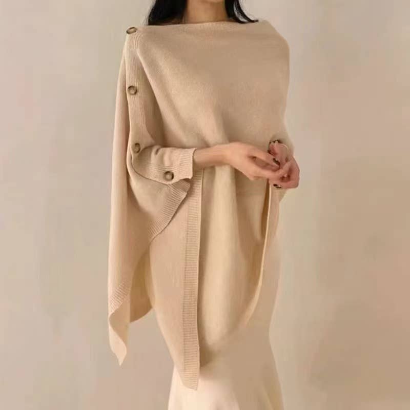 Lightweight Merino Wool Button Detail Cape B031