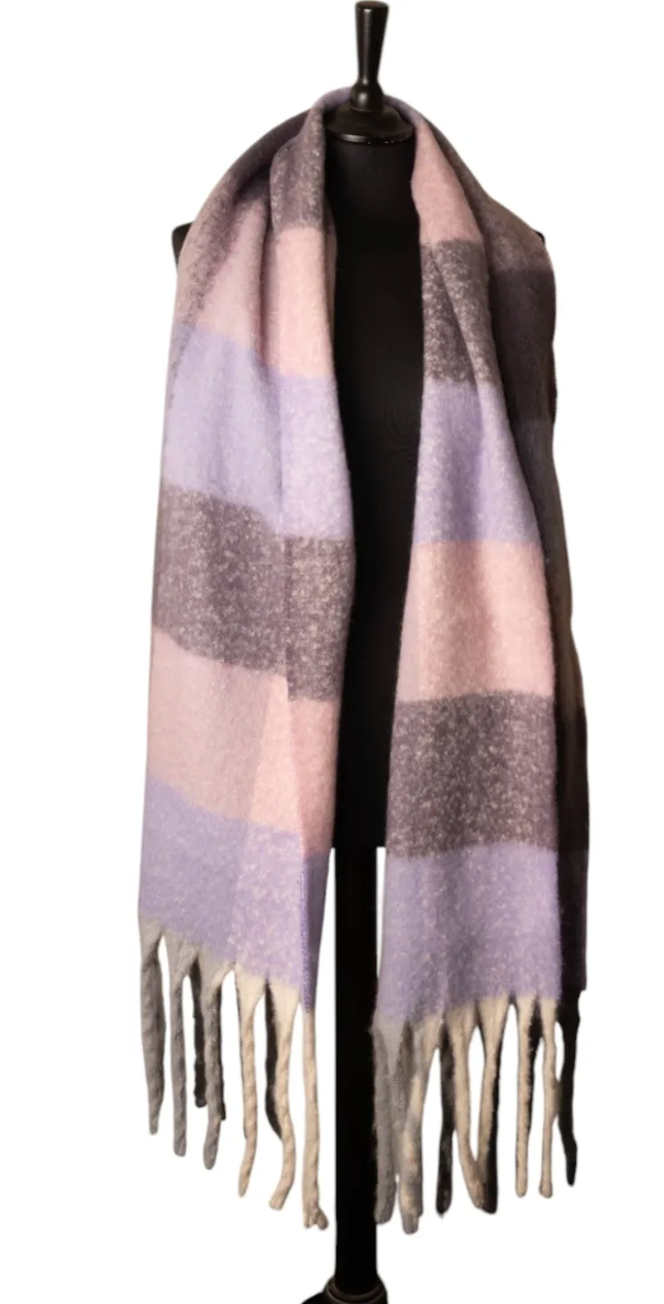 Grey & Pink Check Chunky Scarf