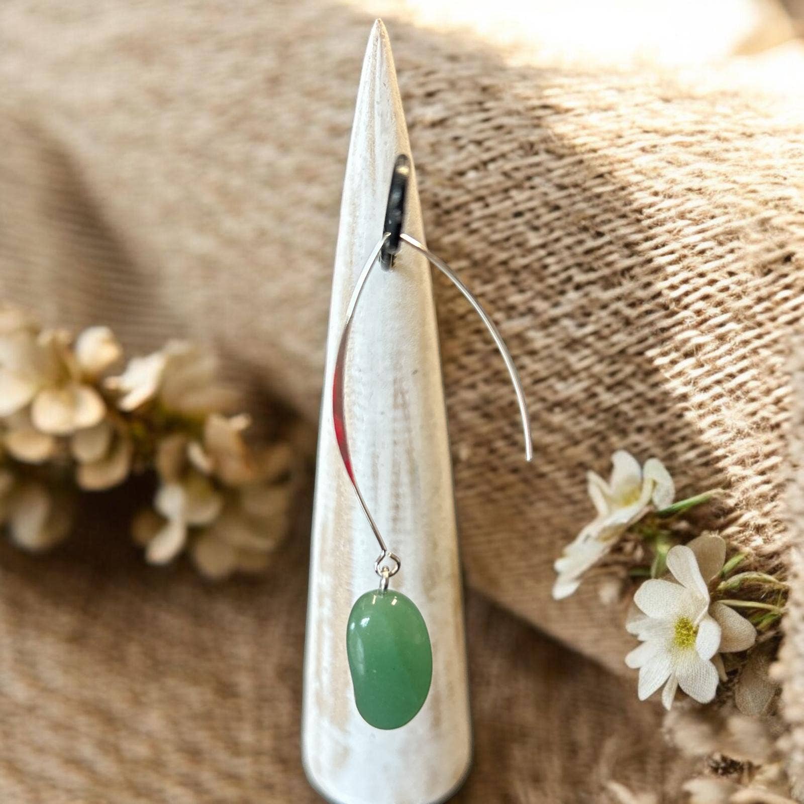 Long Drop Earrings- Green Stone - ER171SG