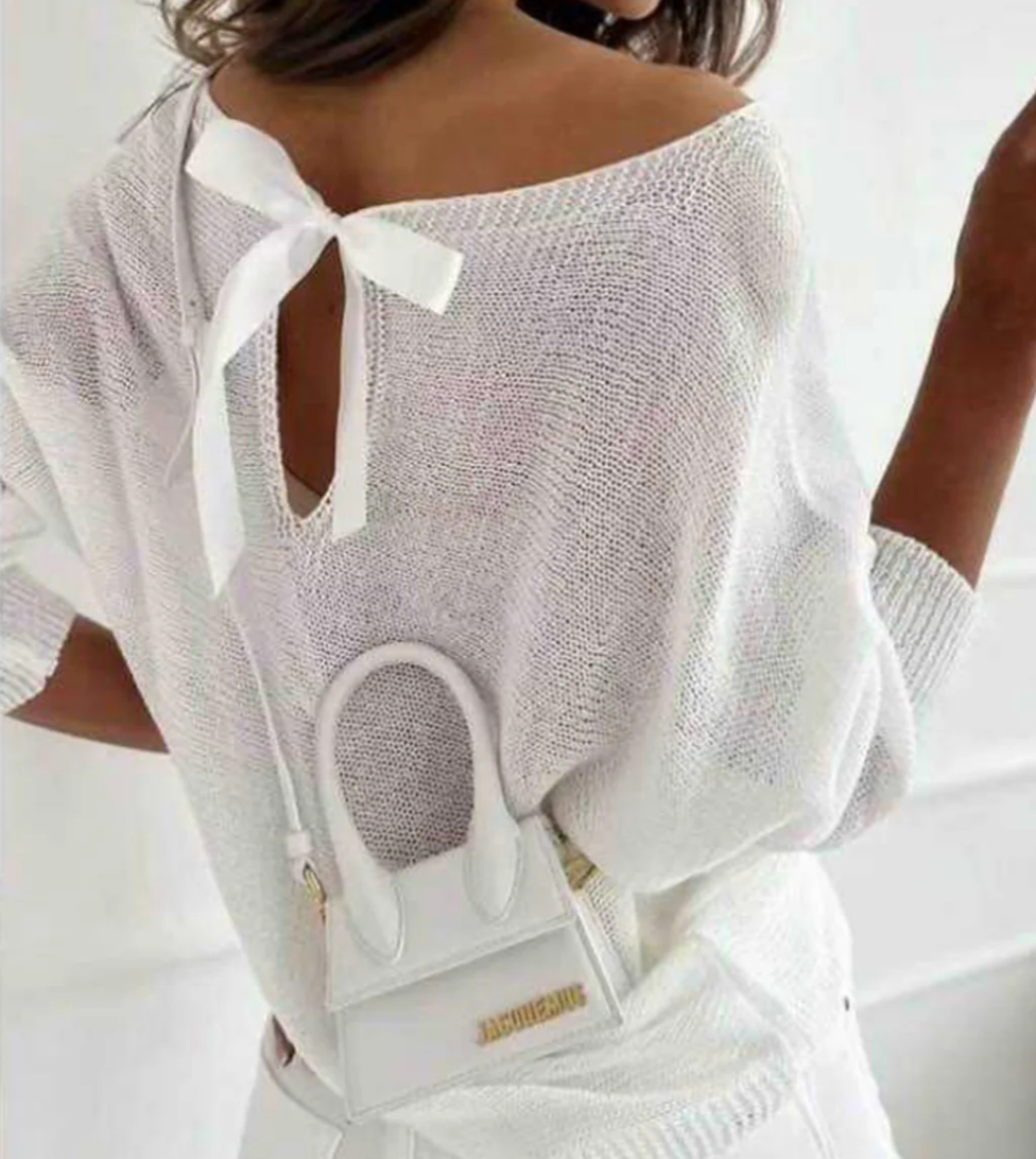 Bow Back Light Knitted Jumper - White