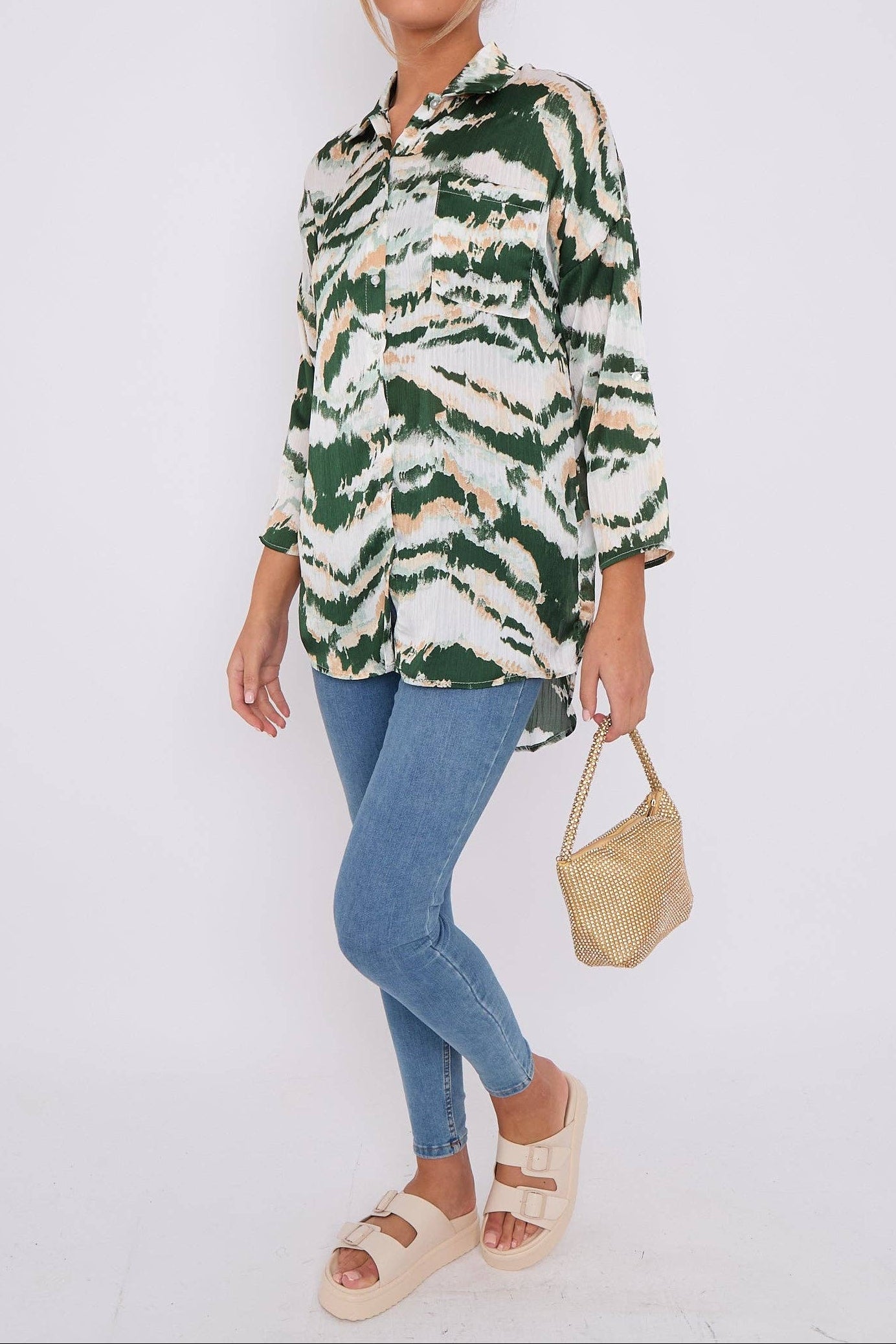 Tie Dye Stripe Print Satin Oversized Shirt