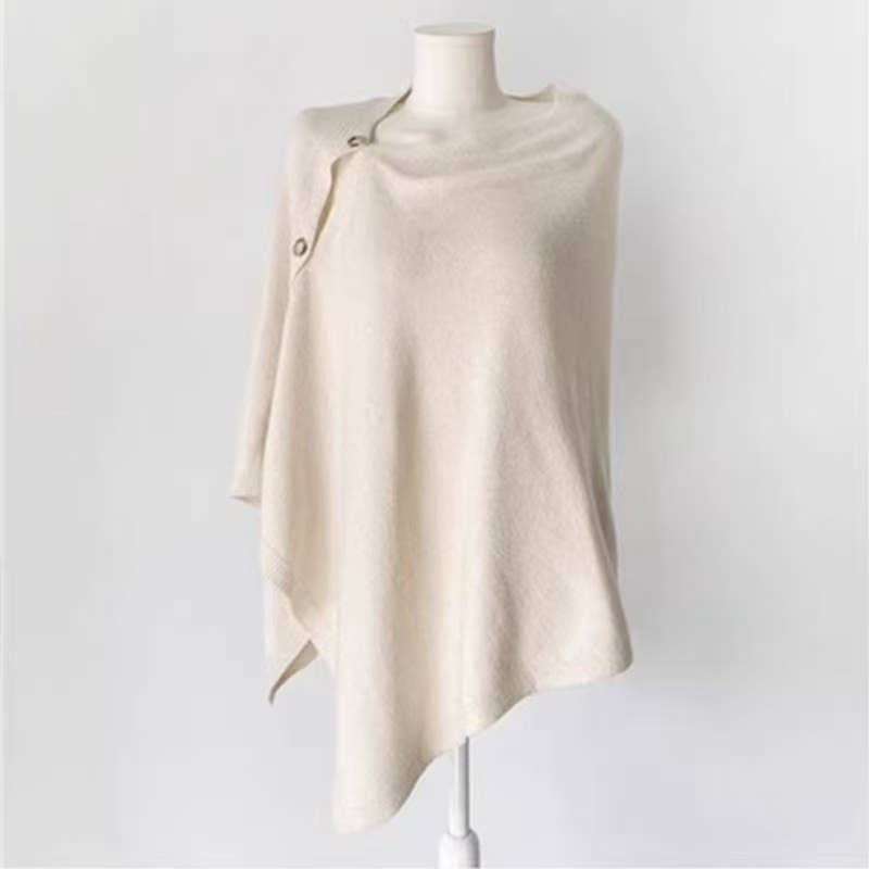 Lightweight Merino Wool Button Detail Cape B031