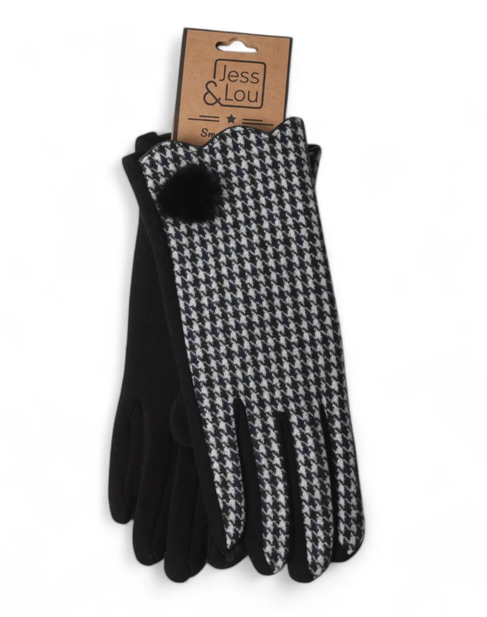 Pom-pom Dogtooth Gloves - White
