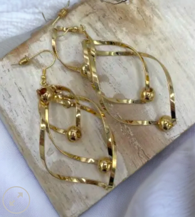 Twist & Bead Earrings - Gold - BR158G