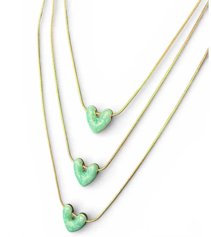 Layered Pearlescent Heart Necklace - Blue - NK418B