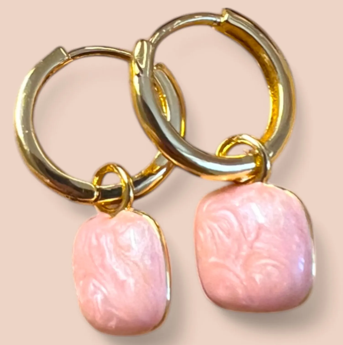 Pink Stone on Hoop Earring - Pink - ER176P