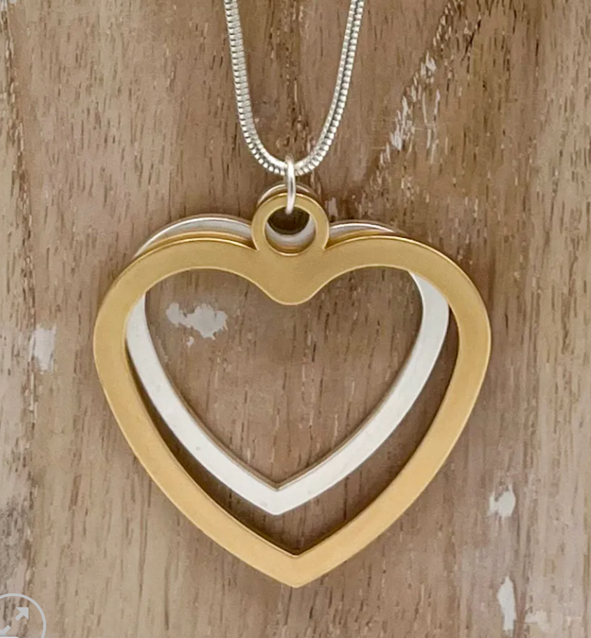Double Heart Long Pendant Necklace - NK334M