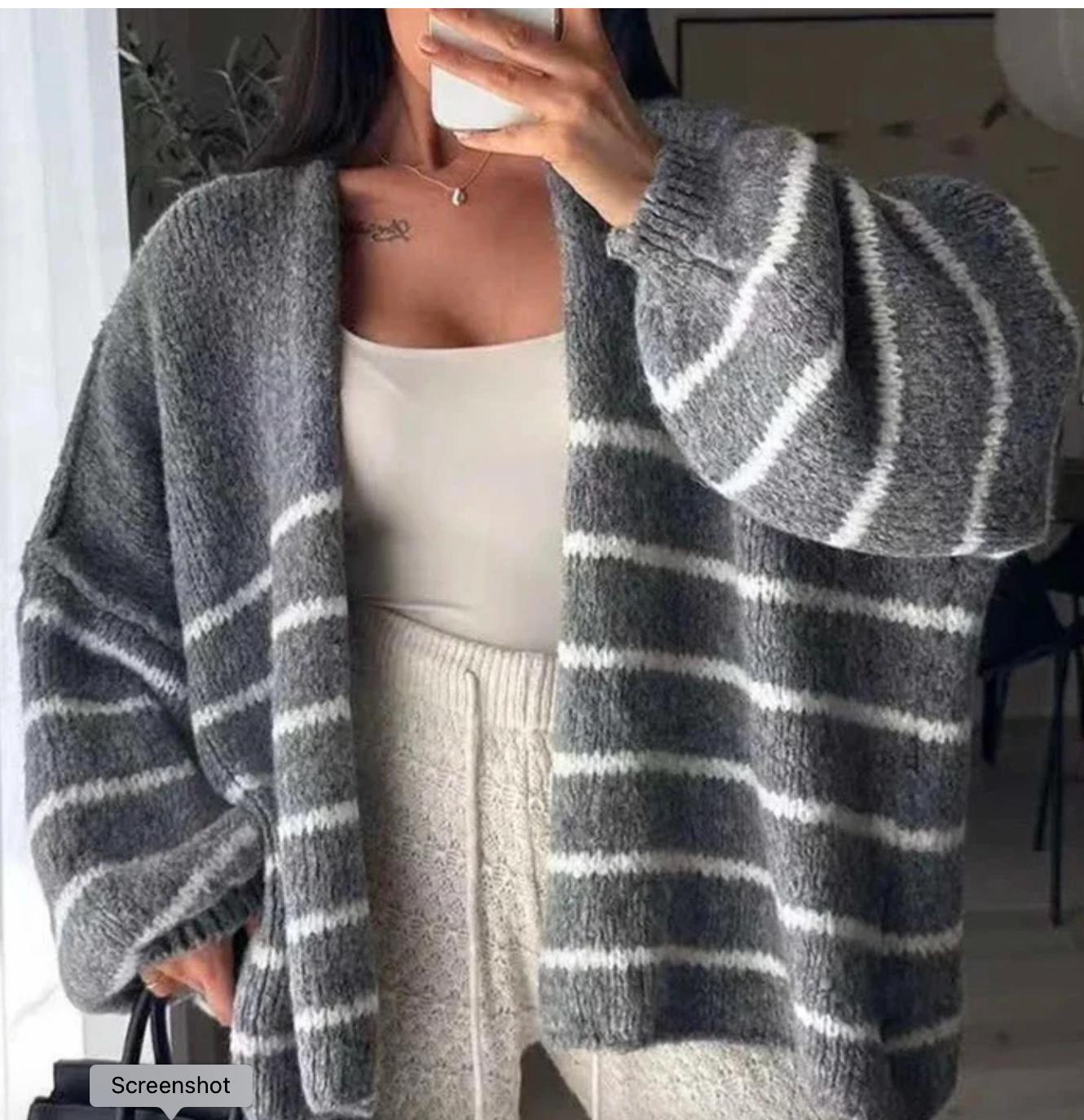 Striped Cardigan - Grey