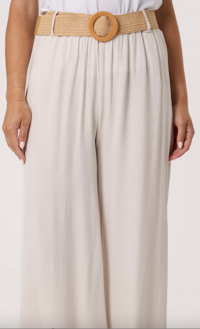 Belted Wide Leg Trouser - Stone