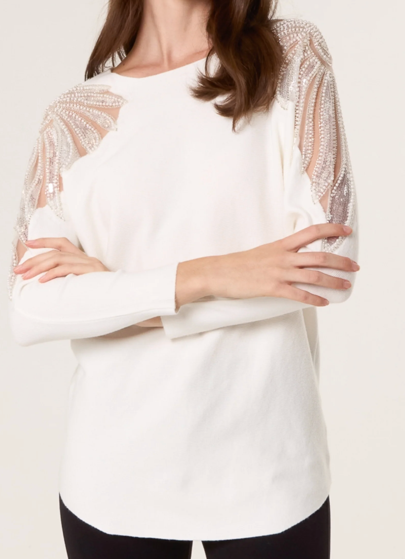 Sequin Cut Out Shoulder - White