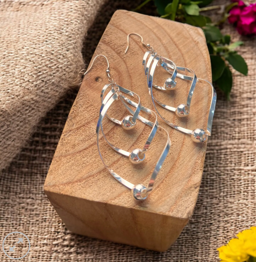 Twist & Bead Earrings - Silver - BR158S