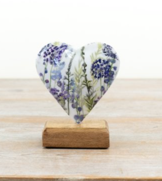 Lavender Heart on Wooden Base