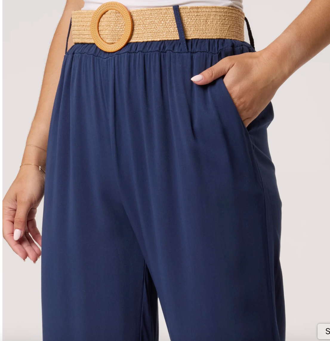 Belted Wide Leg Trouser - Navy
