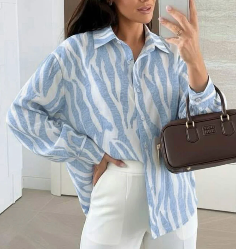 Oversized Zebra Shirt - Blue