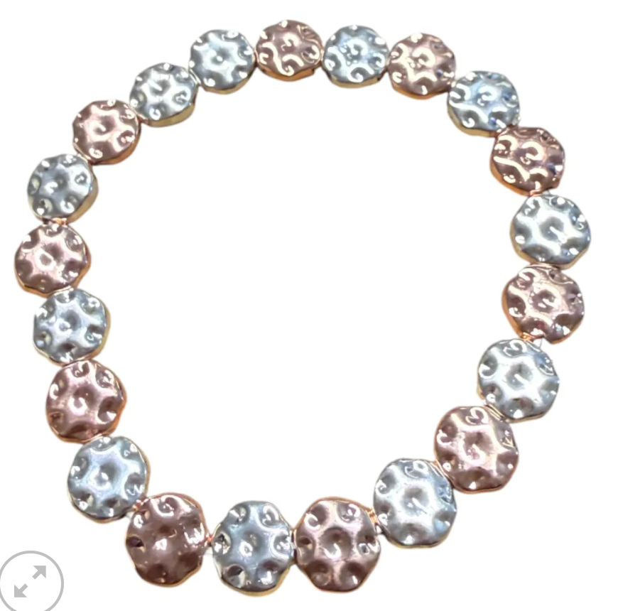 Hammered Disc Stretch Bracelet - RGS - BR137M