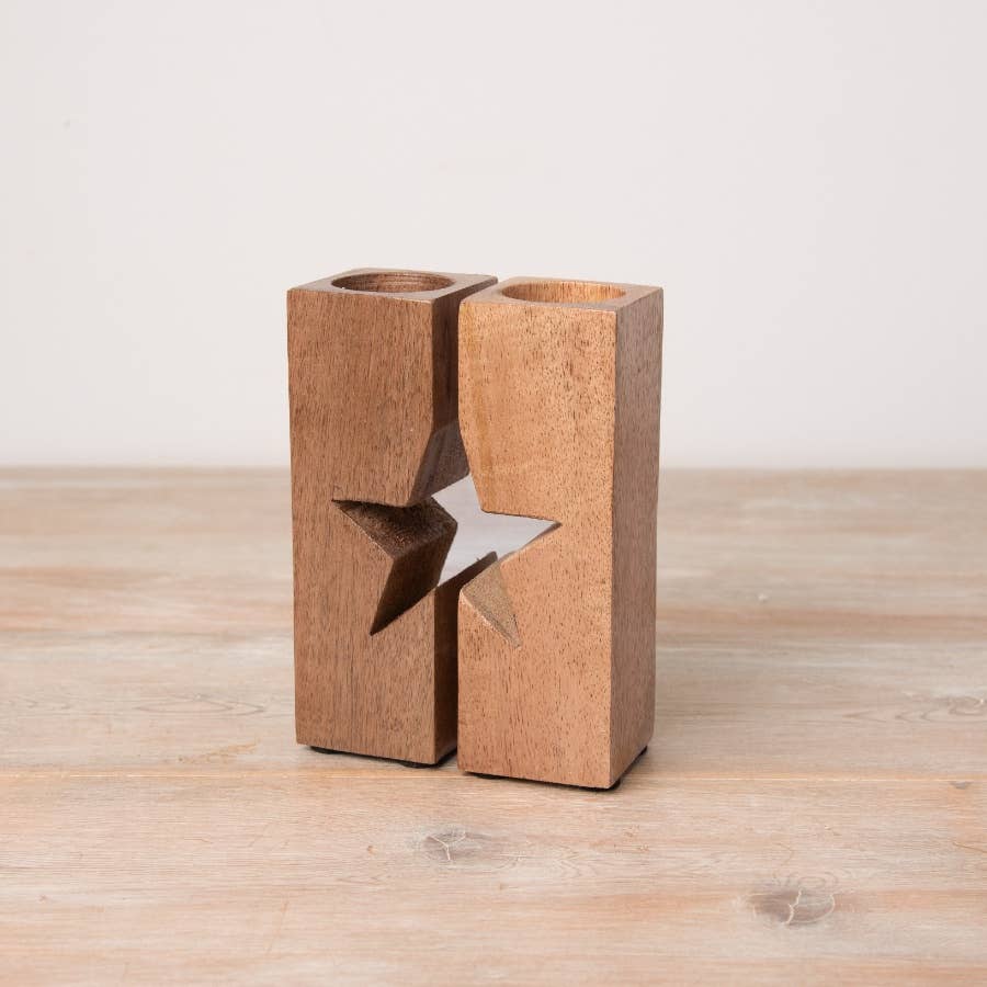 Split Star Wooden Candle Holder