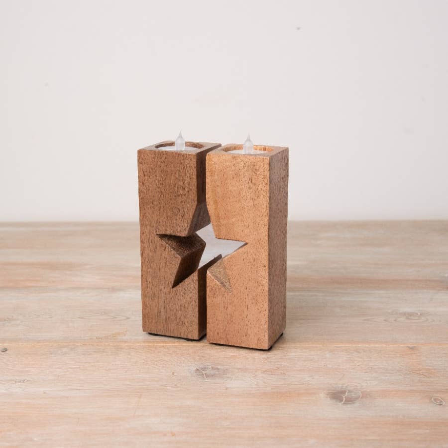 Split Star Wooden Candle Holder