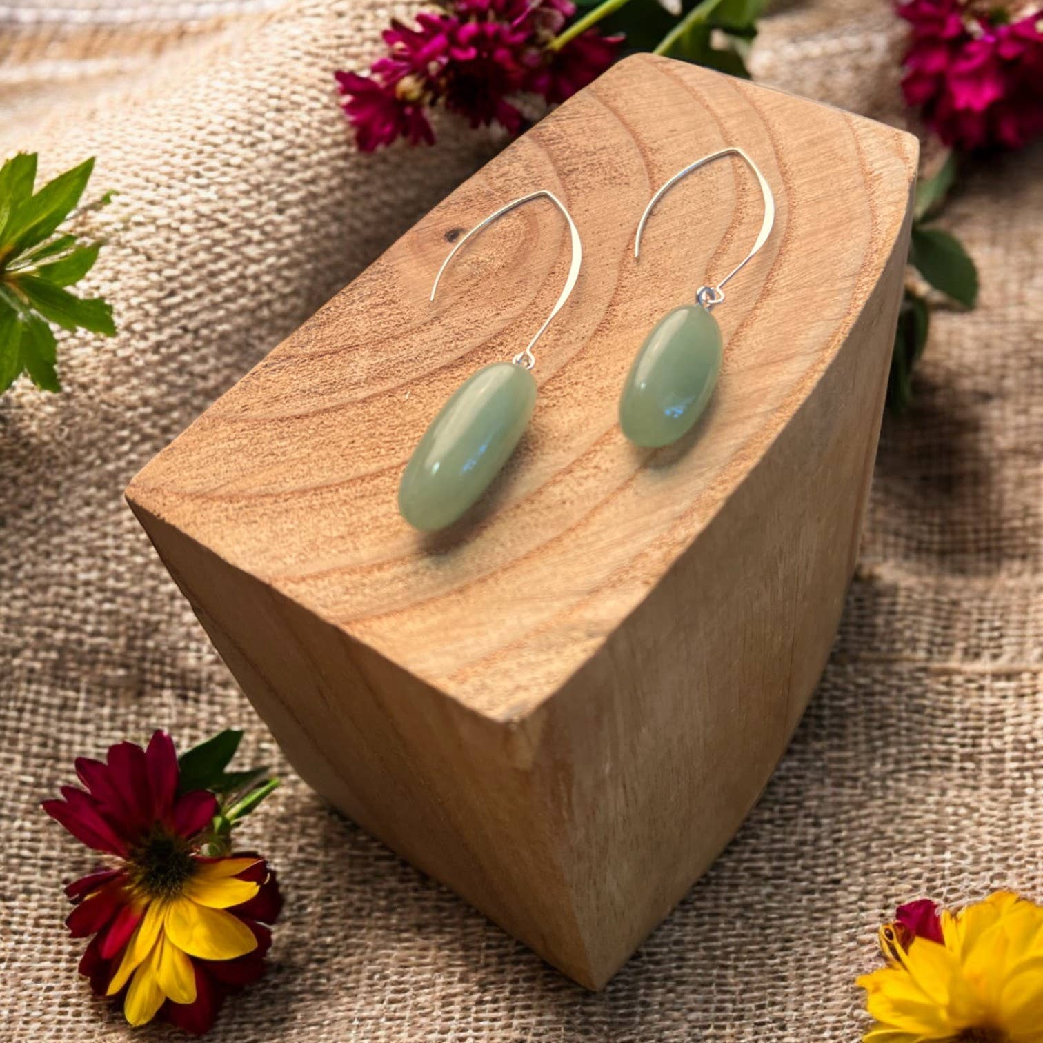 Long Drop Earrings- Green Stone - ER171SG