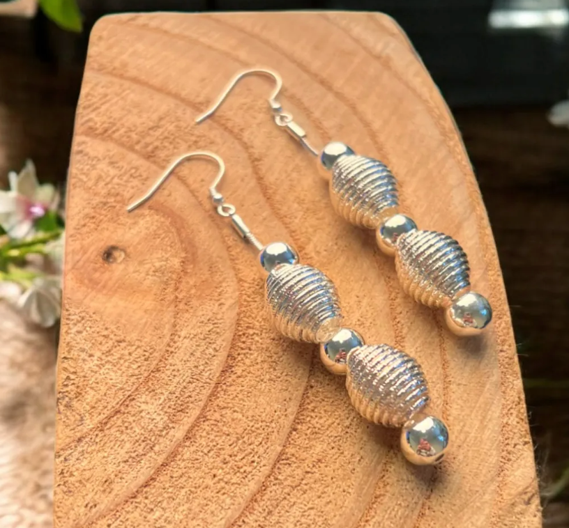 Rolled Bead Earrings - Silver - ER178S