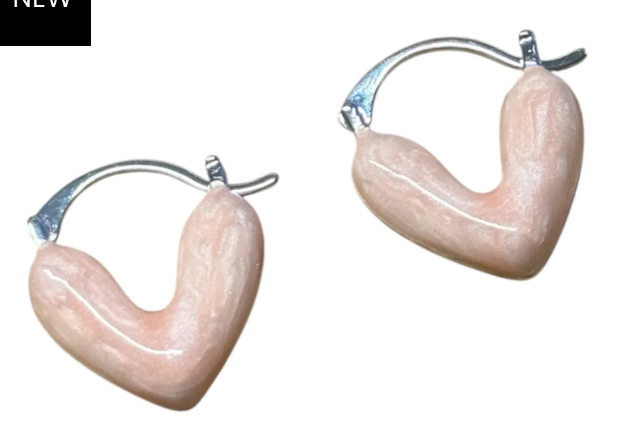 Pearlescent Heart Hoop Earring - PINK - ER188P