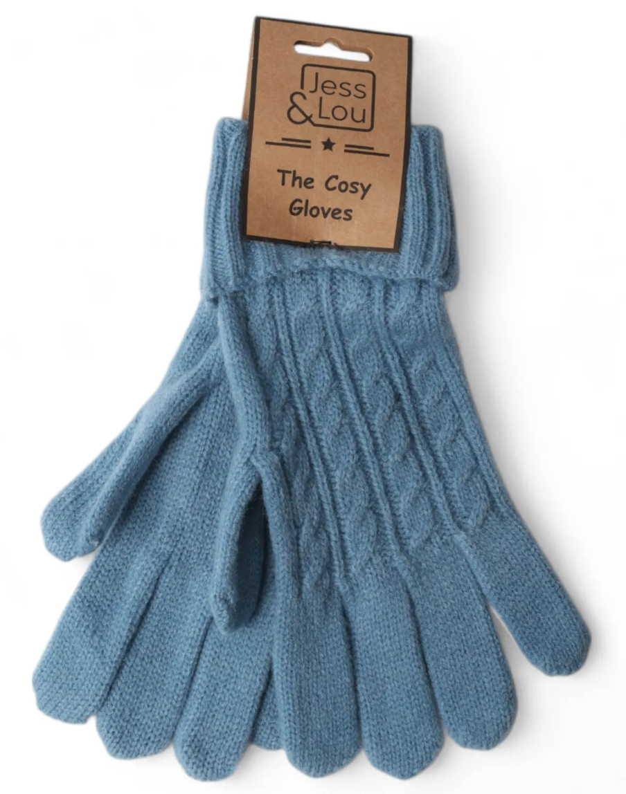 Cable Knit Gloves - BLUE