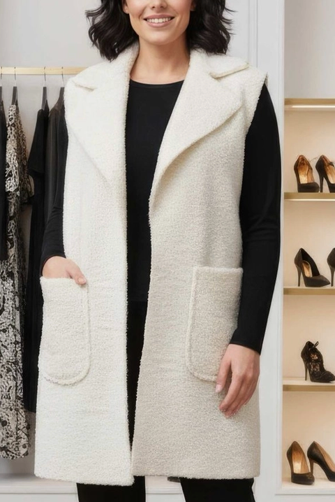 Suedette Boucle Gilet - Cream
