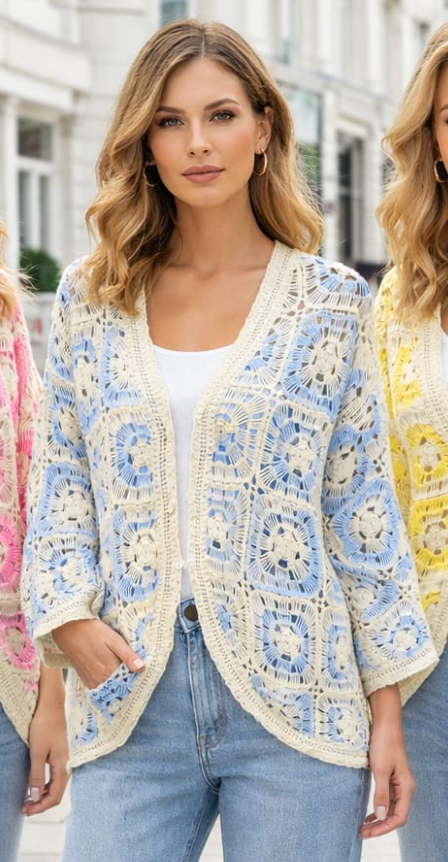 Crochet Batwing Cardigan - Blue
