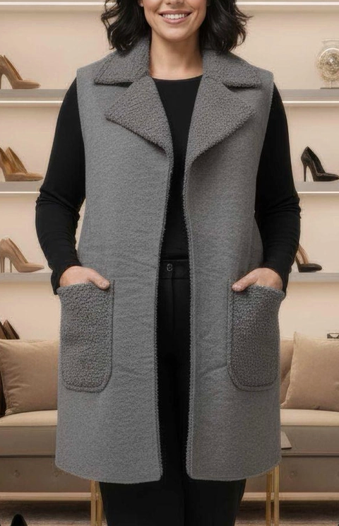 Suedette Boucle Gilet - Grey