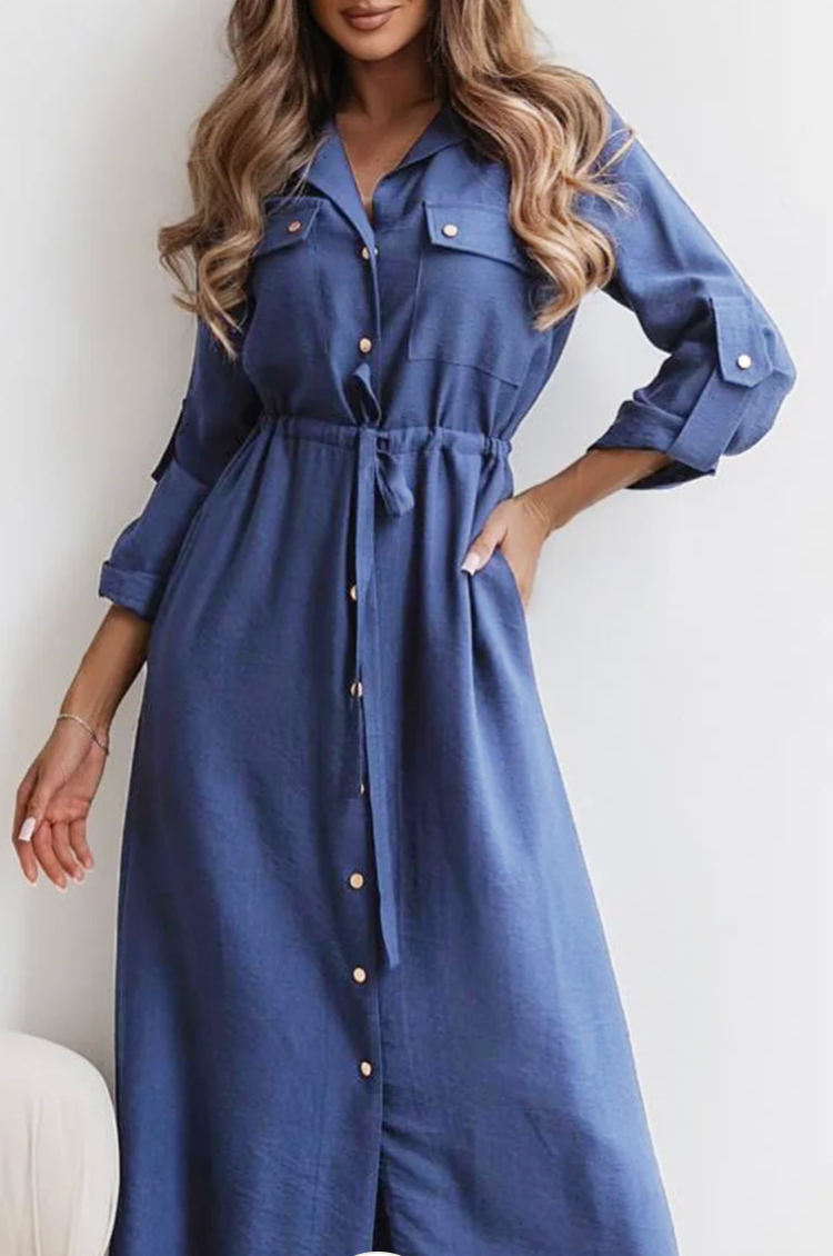 Midaxi Shirt Dress - Blue