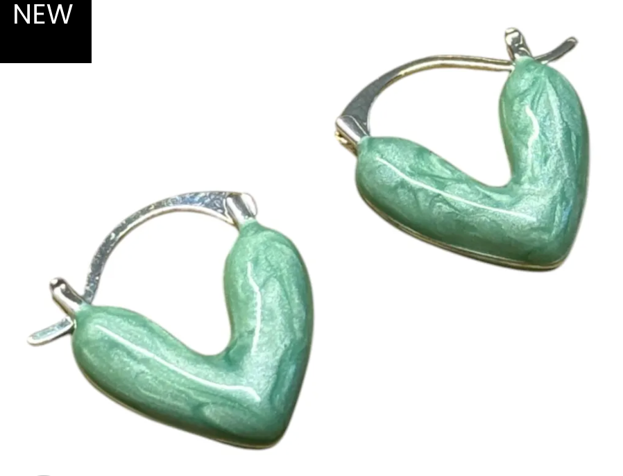Pearlescent Heart Hoop Earring - BLUE - ER188B
