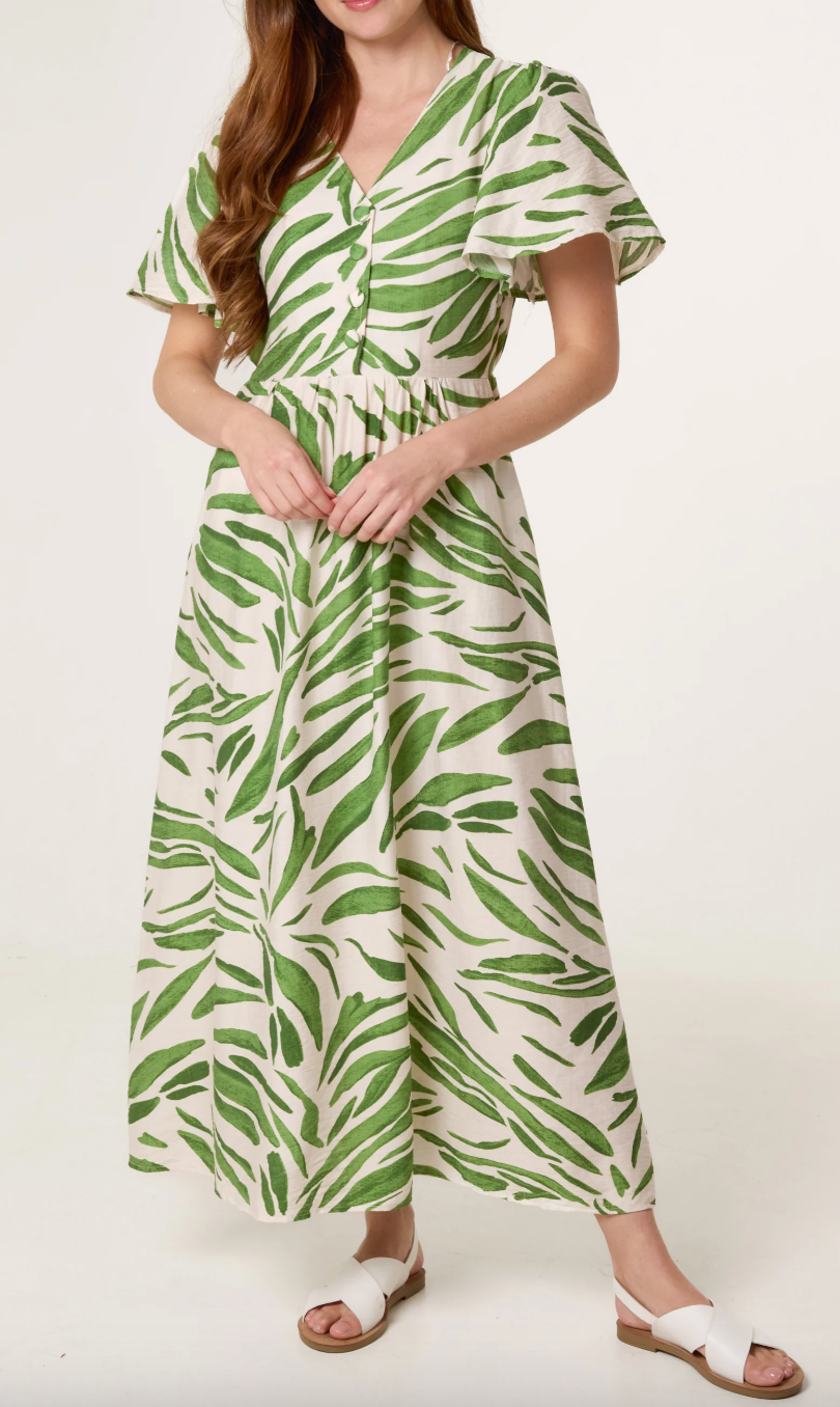Brushstroke Leaf Dress - Green