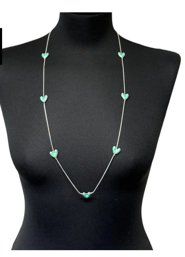 Cascading Pearlescent Heart Necklace - Blue