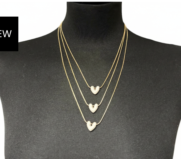 Layered Pearlescent Heart Necklace - WHITE - NK418W