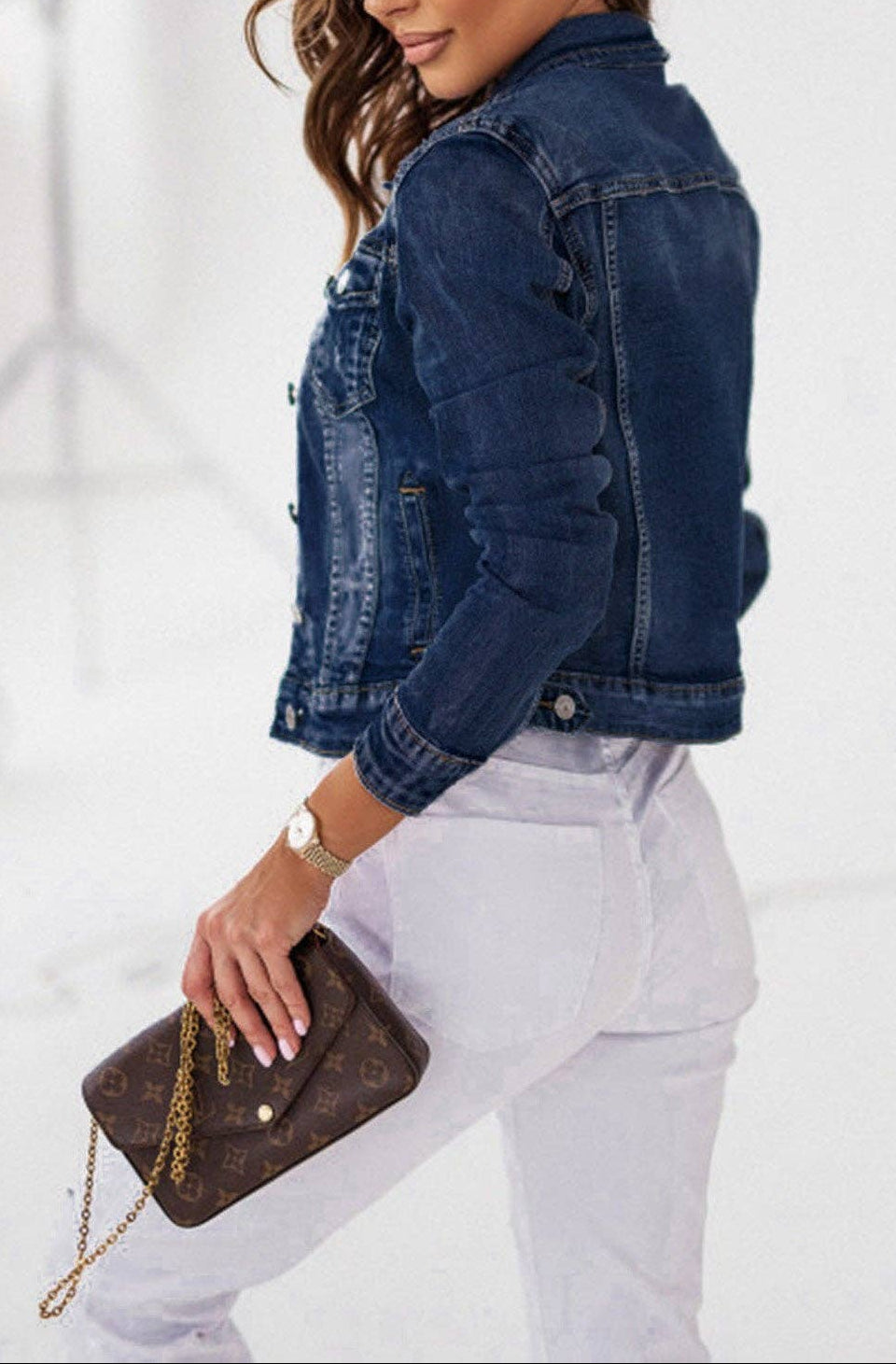 Zula Cropped Frayed Denim Jacket-Dark Blue