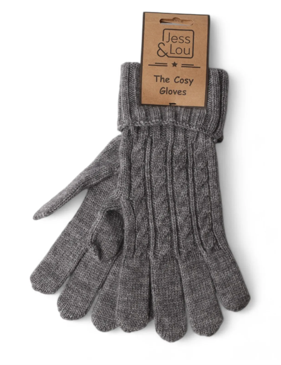 Cable Knit Gloves - DARK GREY