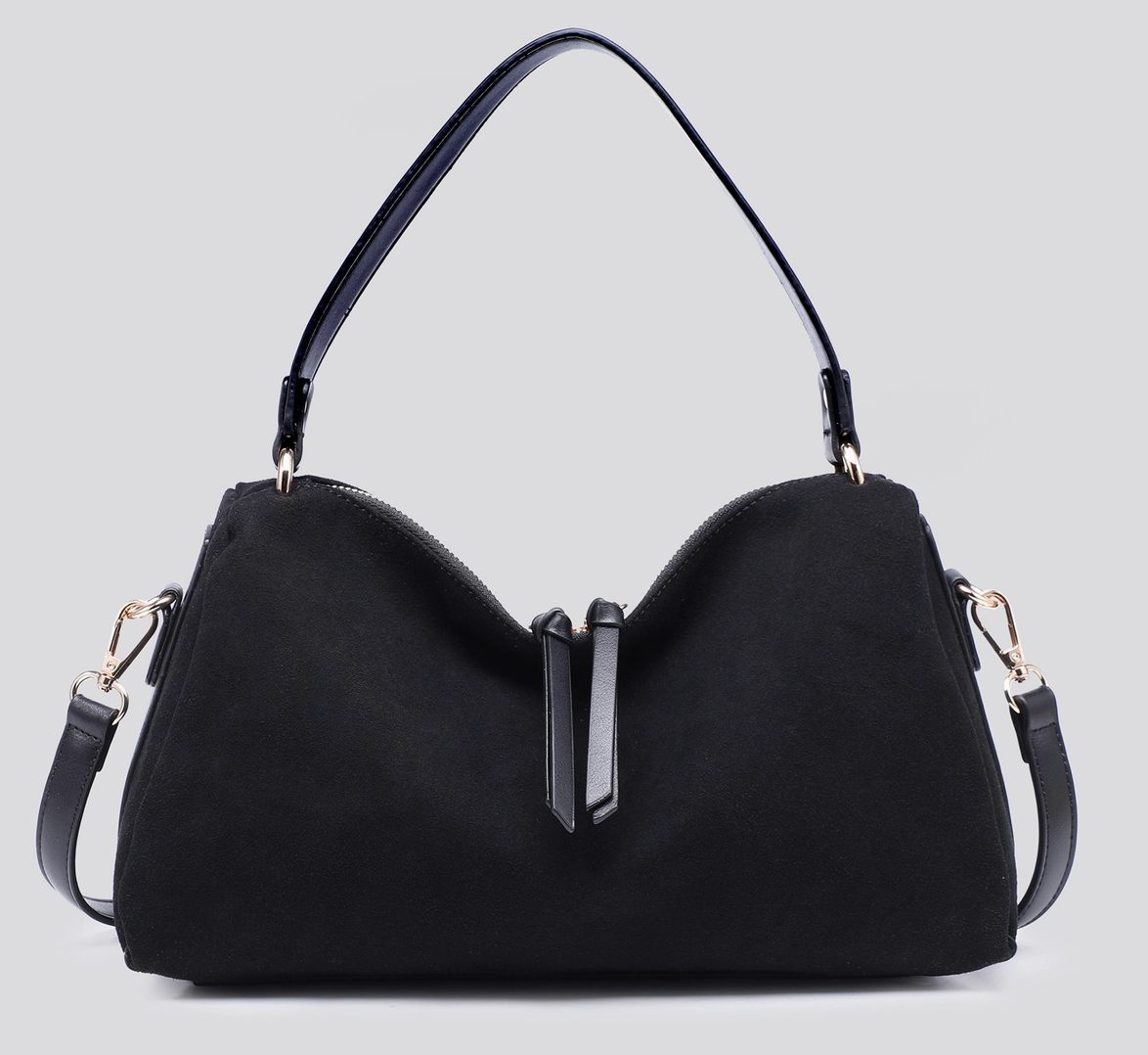 Suedette Shoulder Bag - Black