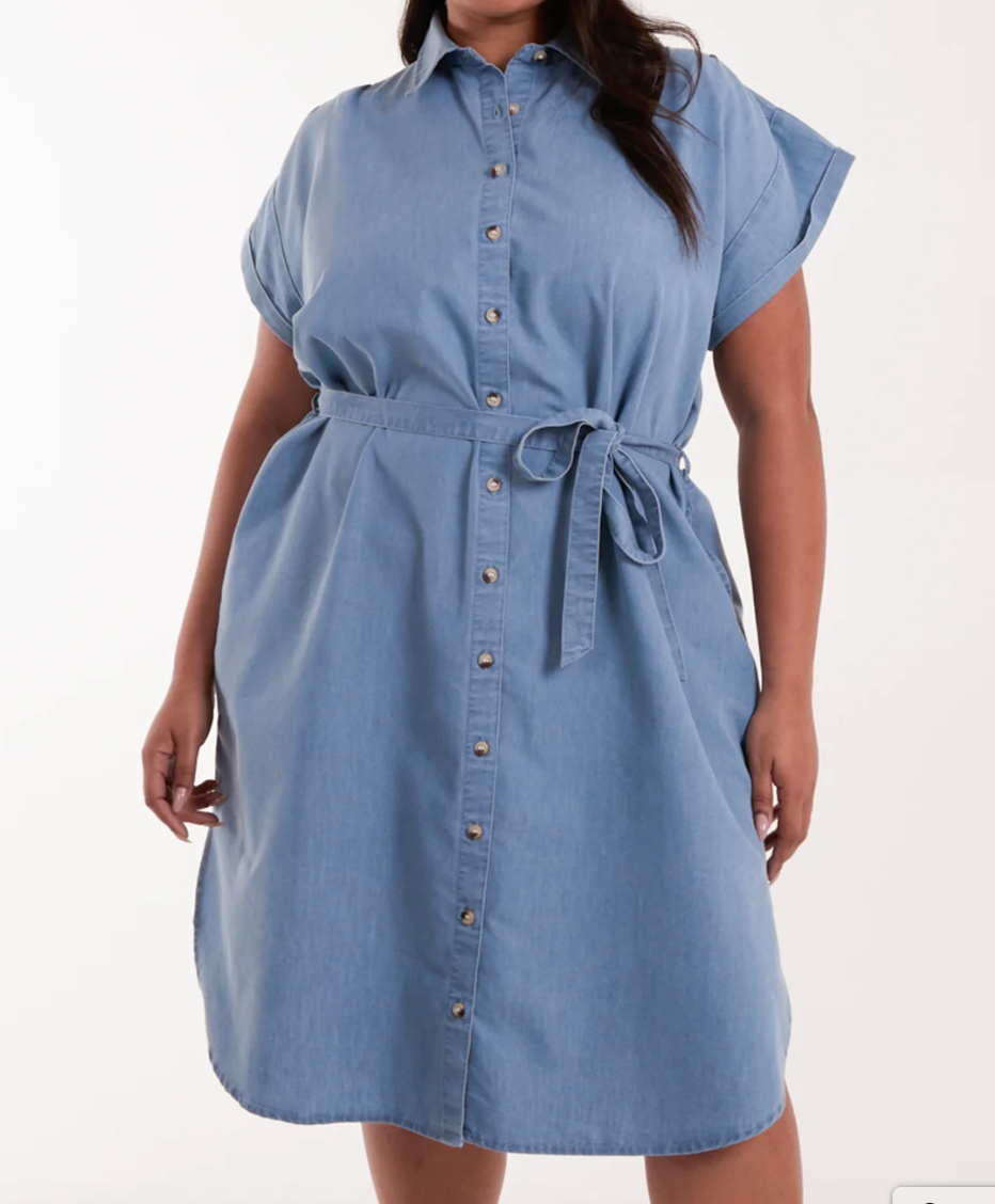 Curve Button Belted Shirt Dress 22/24