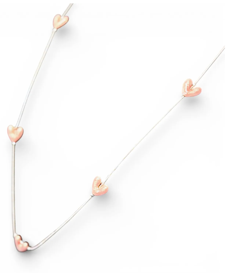 Cascading Pearlescent Heart Necklace - Pink