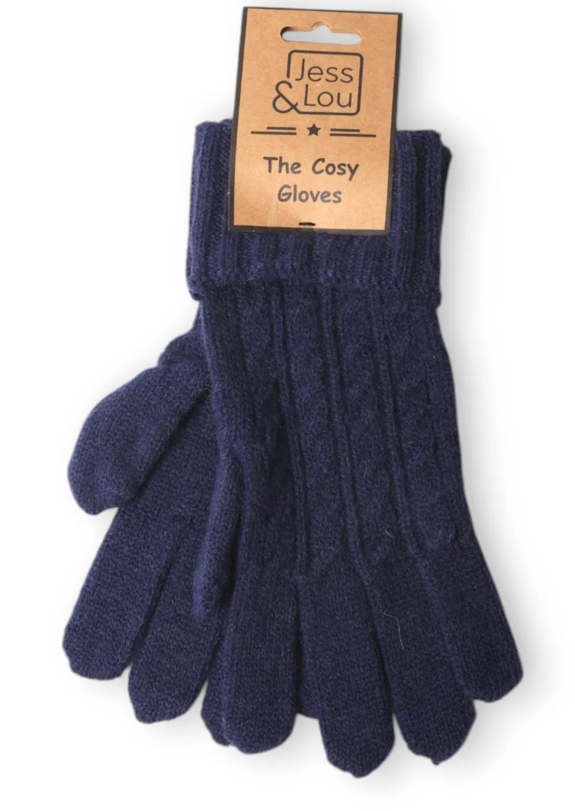 Cable Knit Gloves - NAVY