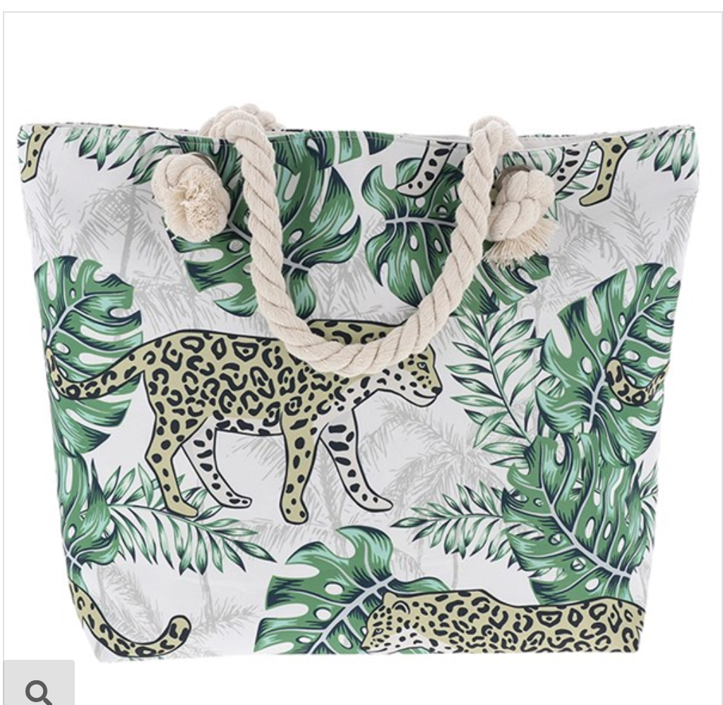 Leopard Tote Bag - Green Leaves