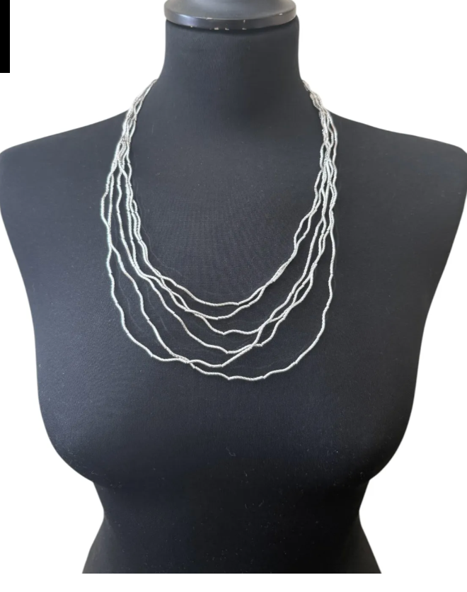 Light Wire Strand Necklace - Silver - NK408