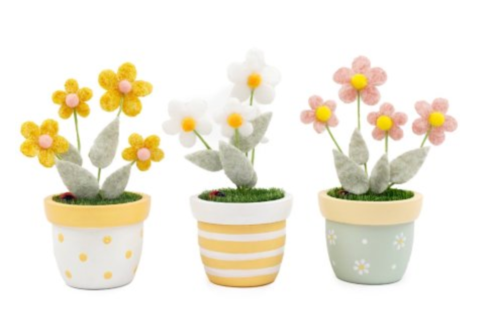 Felt Flowers in Wooden Pot